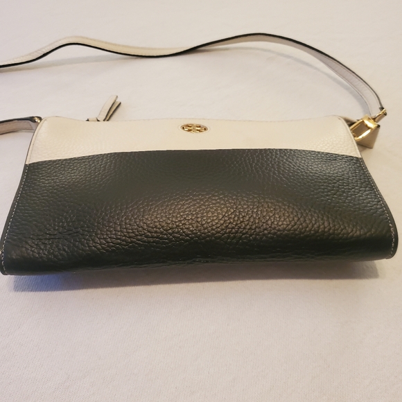 TORY BURCH Perry White Deep Blue Black Colorblock Pebbled Leather Crossbody Bag - Picture 5 of 14
